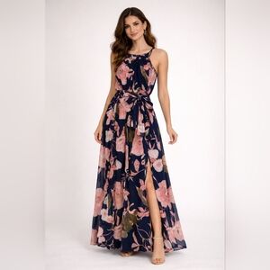 Vero Moda Floral Maxi Dress - Navy and Pink